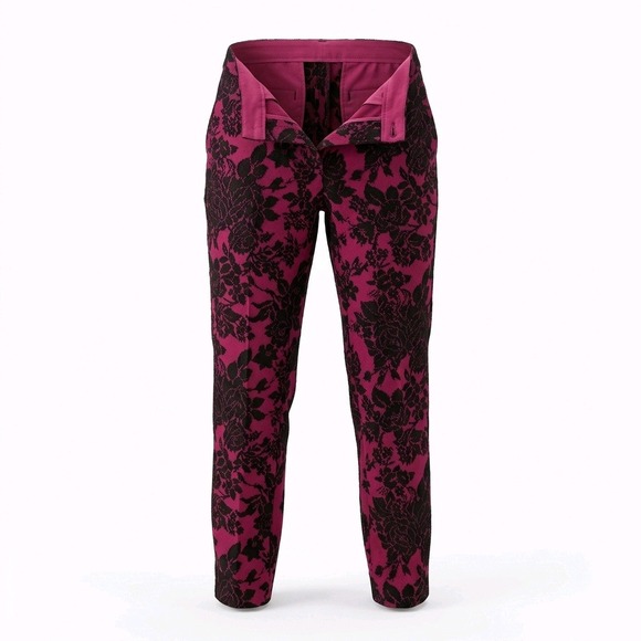 White House Black Market Pants - White House Black Market Pink Black Floral Lace Ankle Pants 00 Magenta Gothic